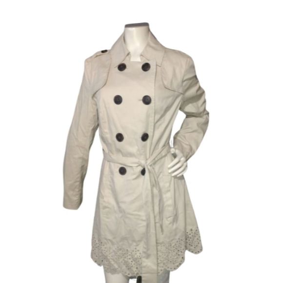 Double Breasted Trench Coat Style Coat or Dress Size Small with pockets Khaki - Picture 2 of 11